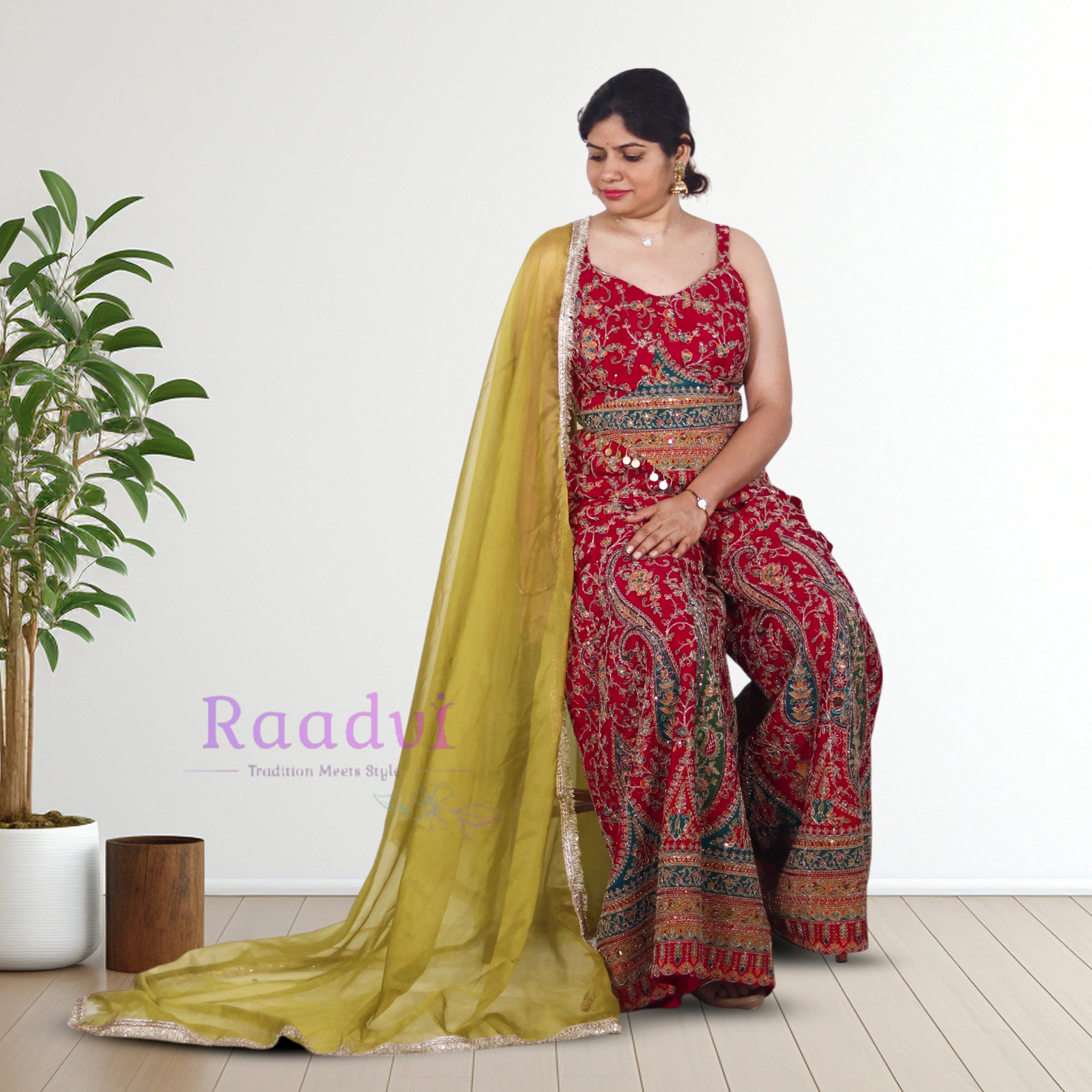 Heavy Embroidery Crop Top Palazzo Set RAADVI
