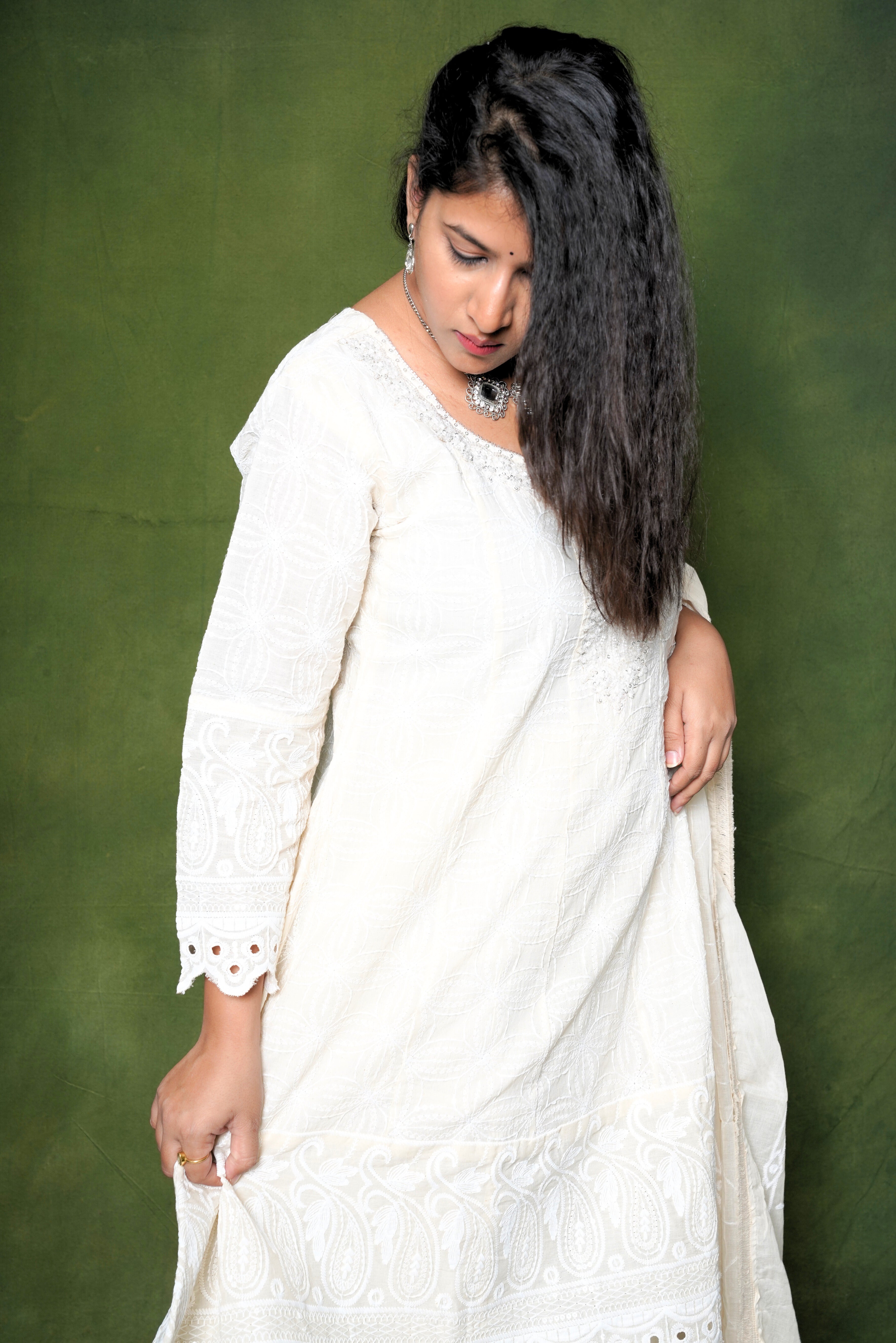 Embellished White Pure Cotton Kurta Palazzo RAADVI