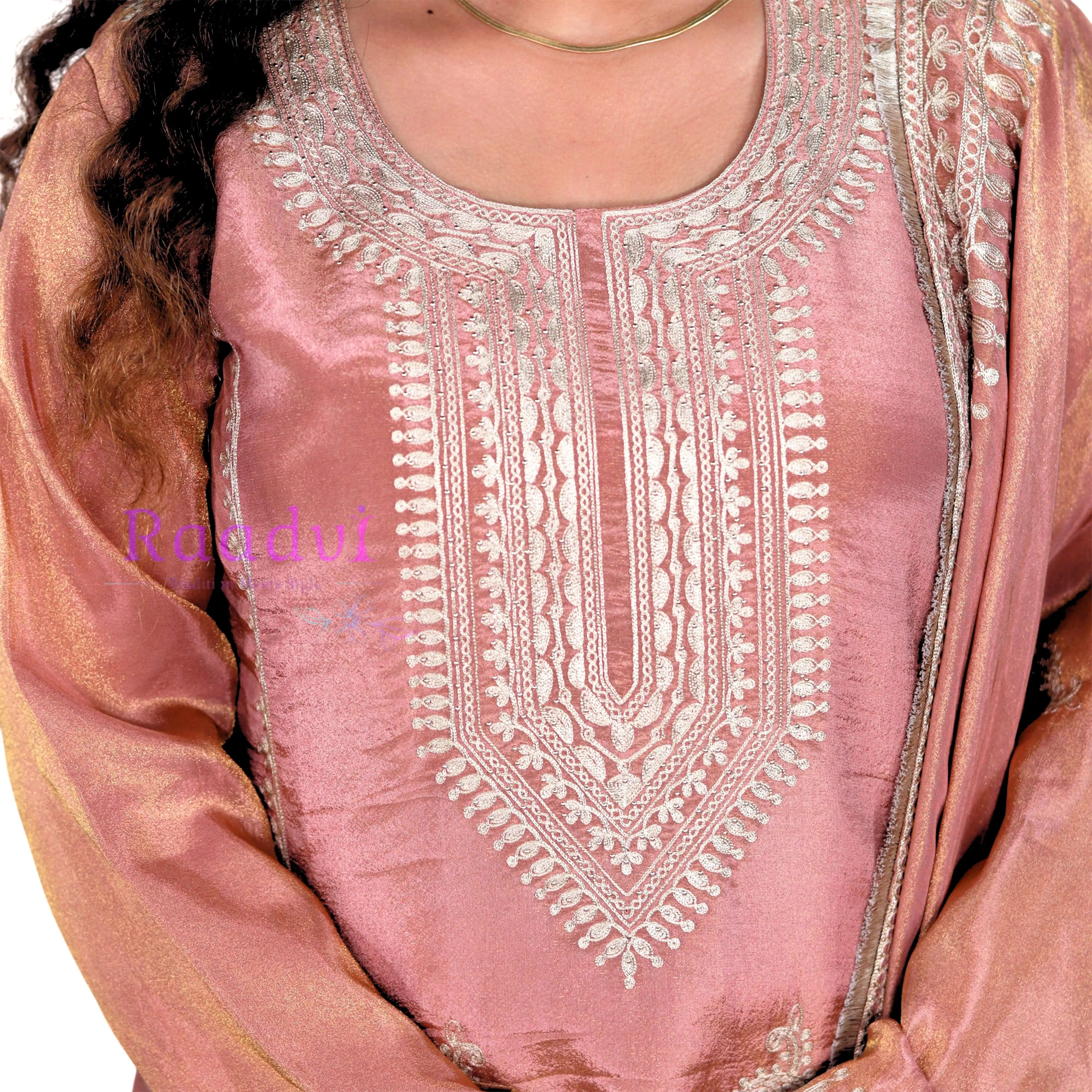 Peach Pure Shimmer Silk Suit Set RAADVI
