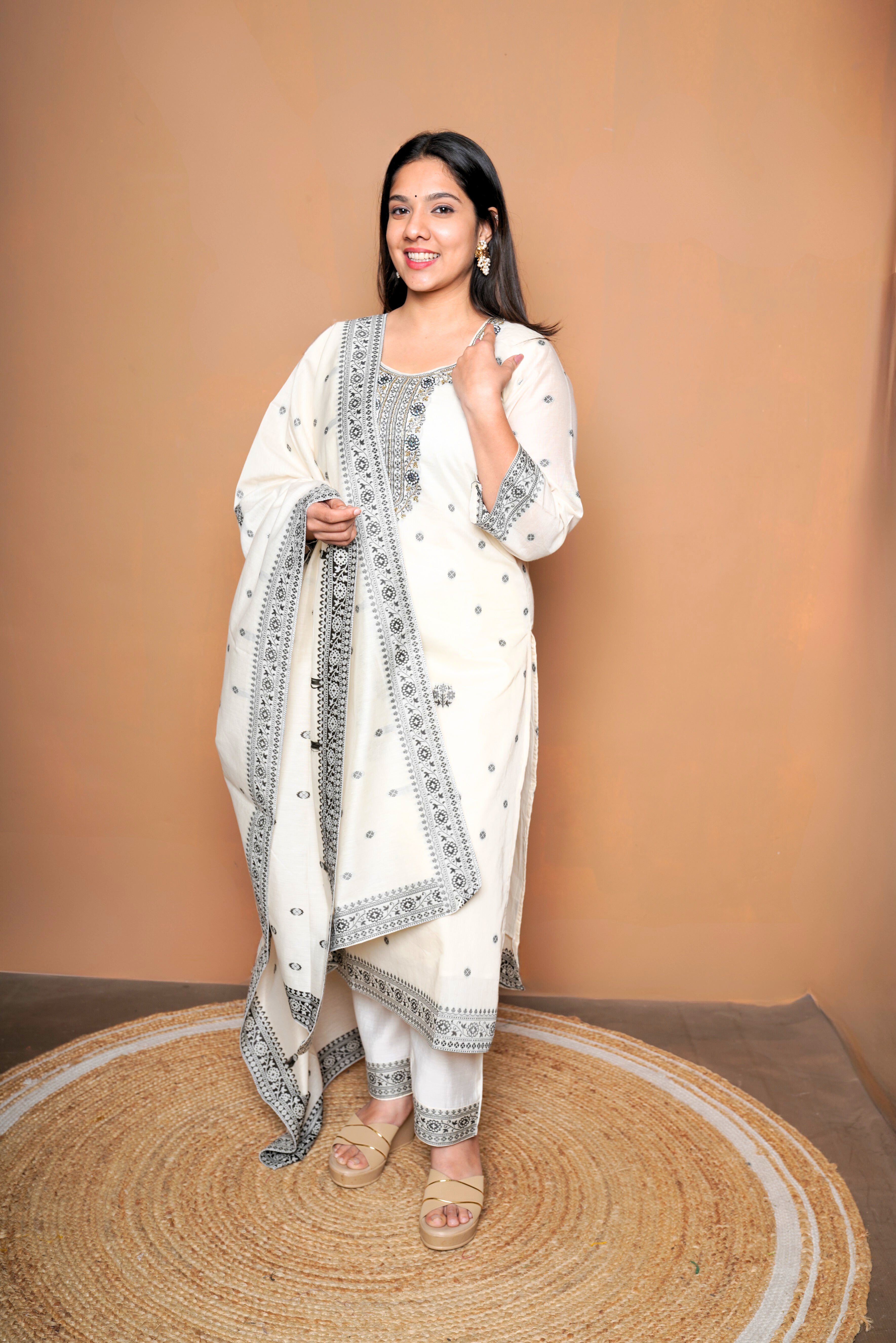 White Pure Mul Chanderi Suit Set RAADVI