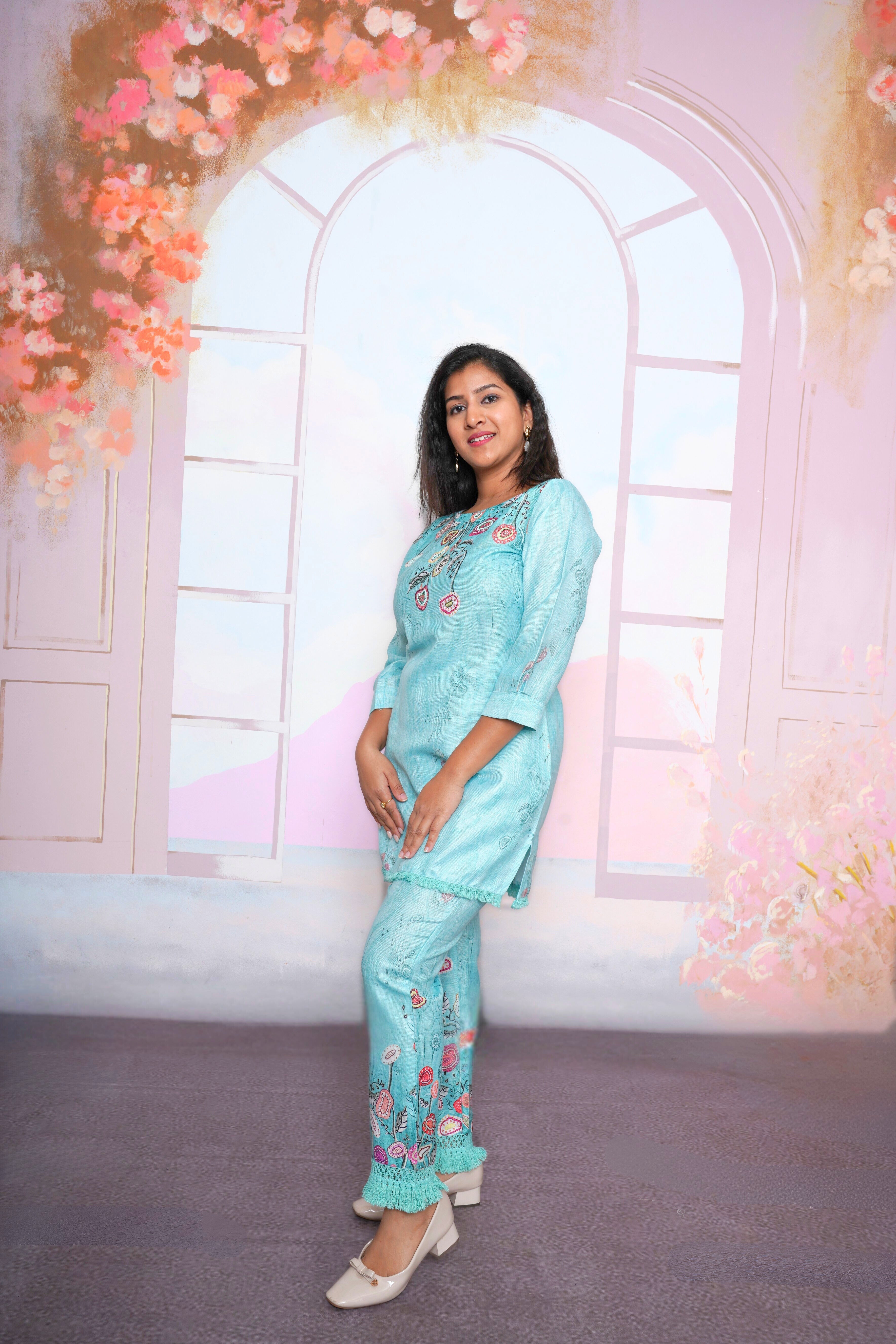 Cyan Blue Embroidered Co-Ord Set RAADVI