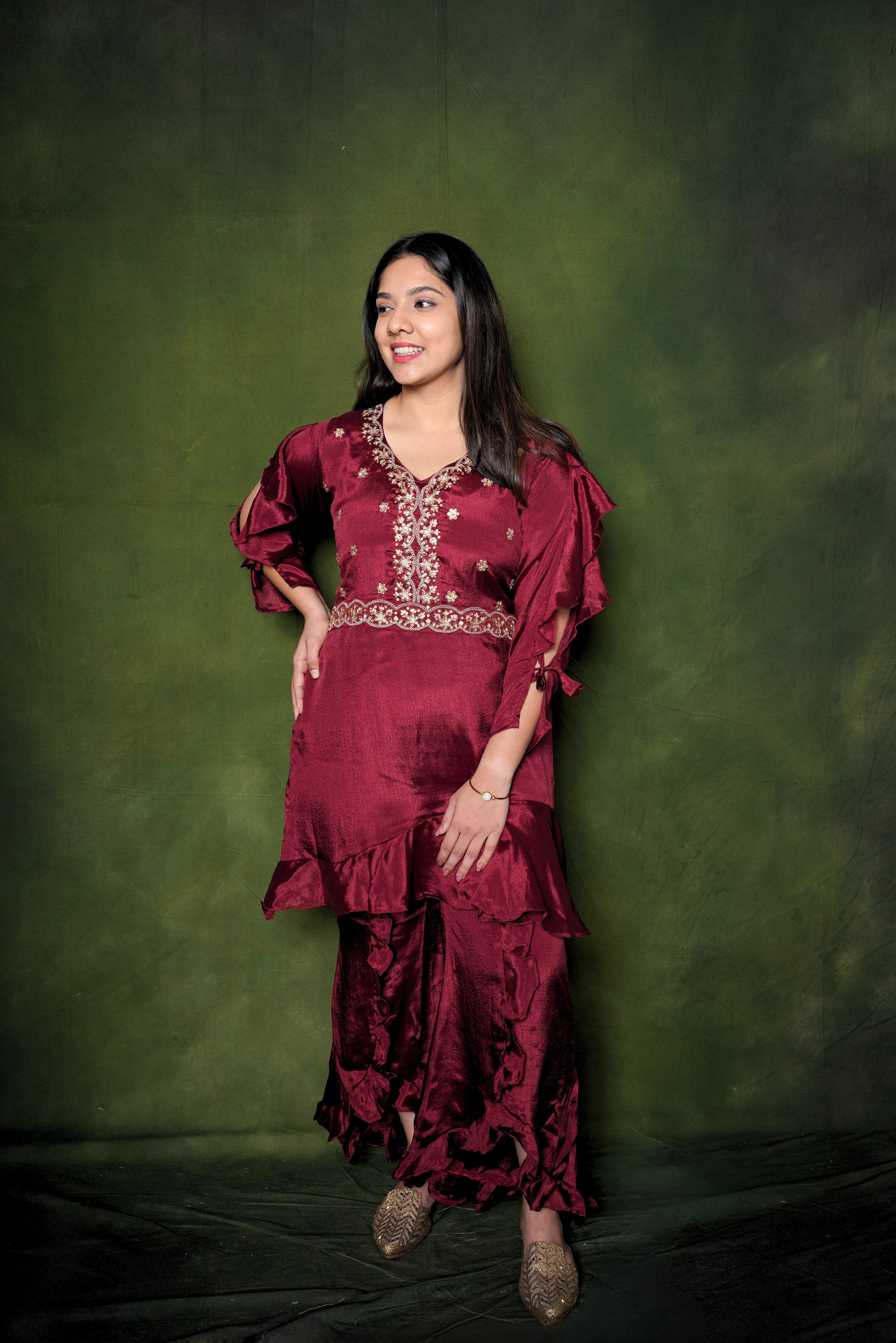 Brick Red Embroidered Co-Ord Set RAADVI