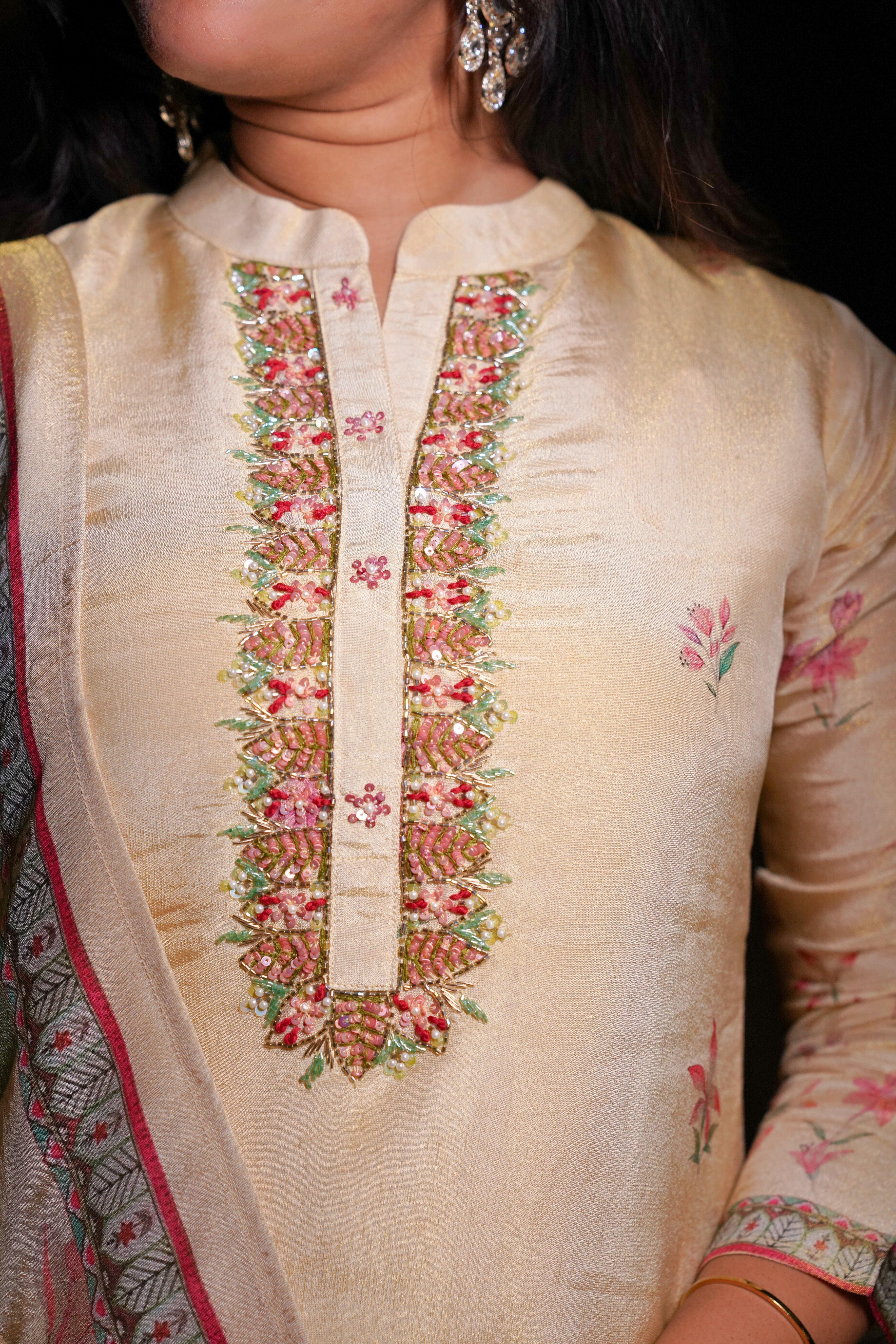 Pure Shimmer Silk Beige Suit RAADVI
