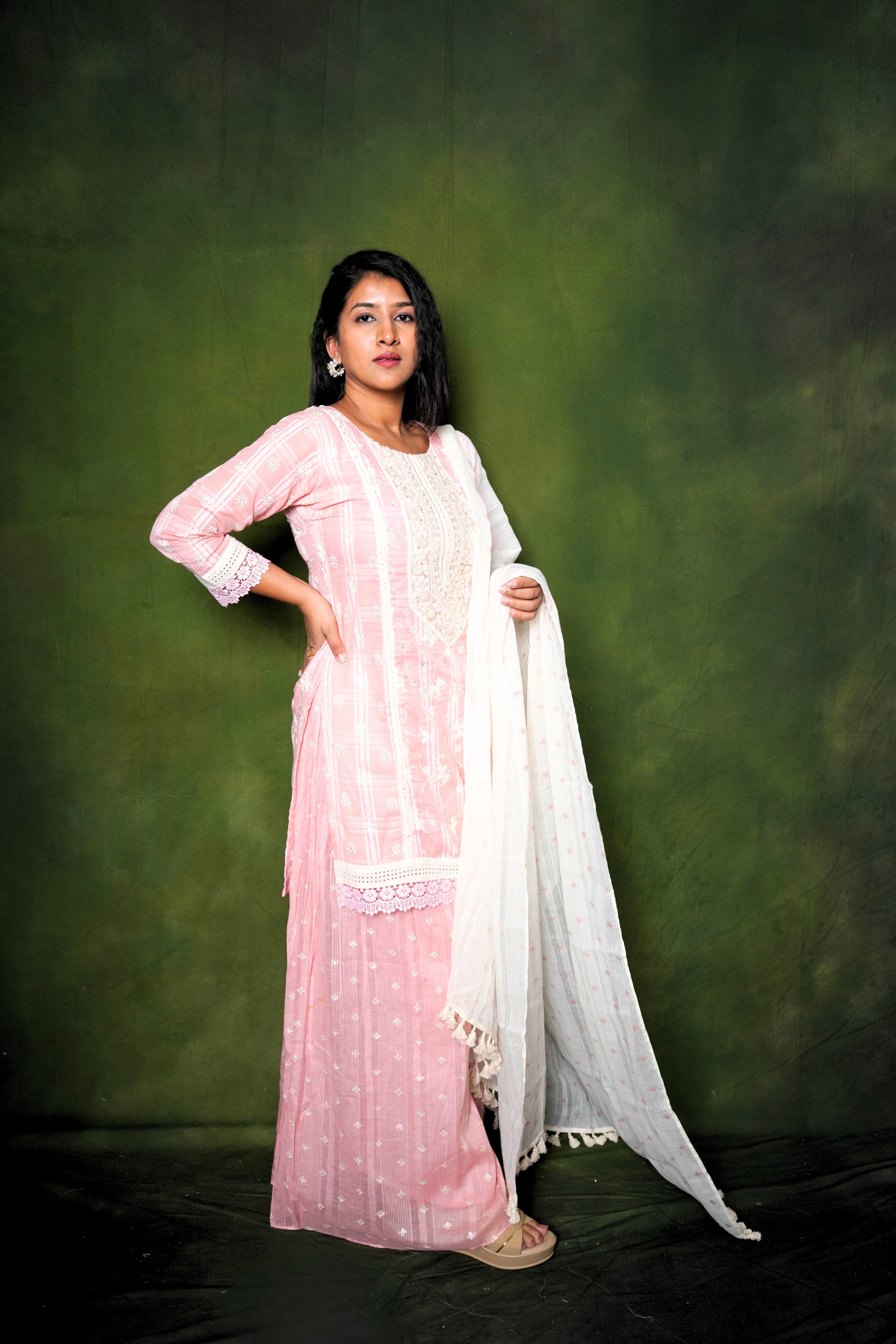 Embellished Pink Kurta Palazzo Set RAADVI