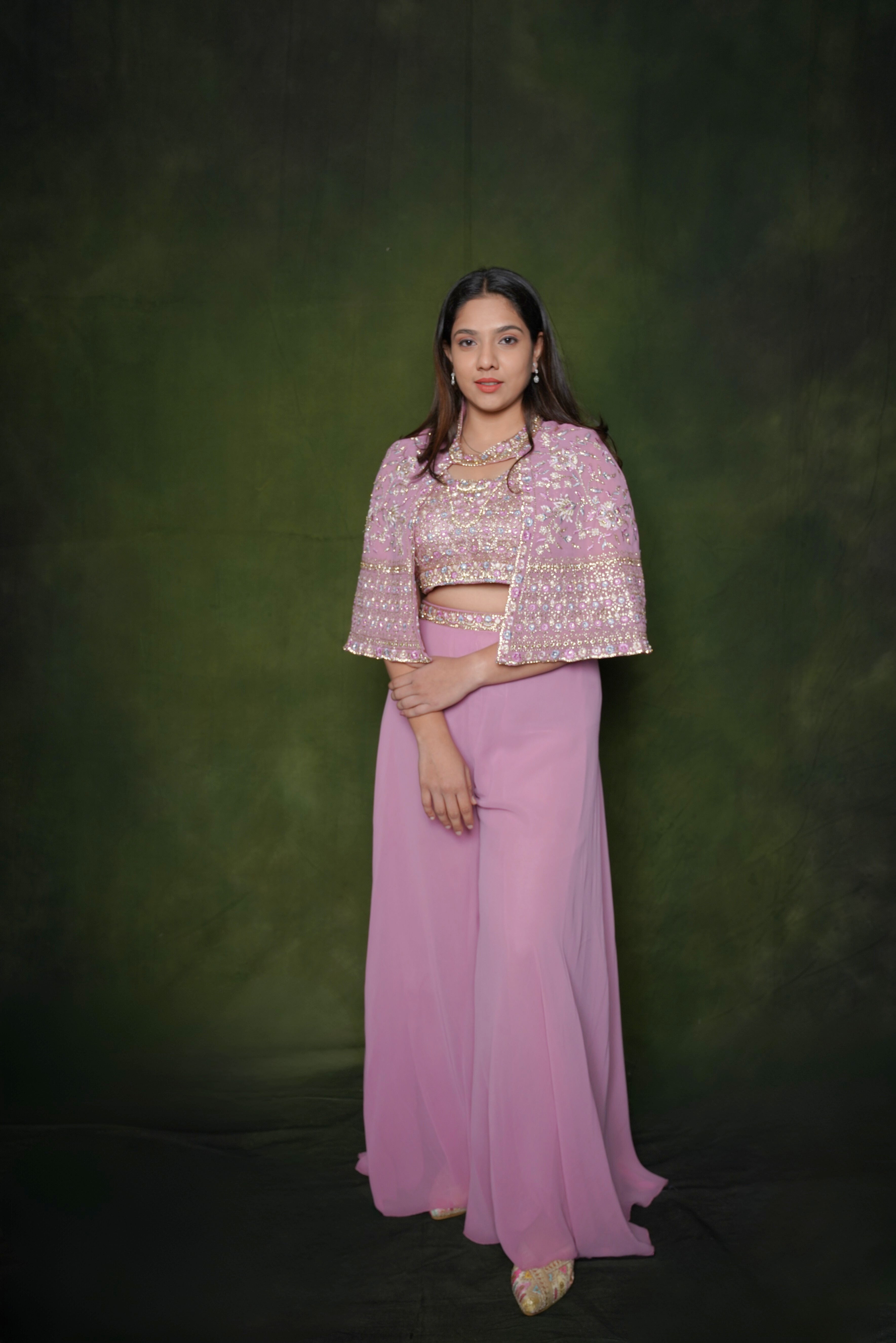 Embellished Lavender Crop Top Palazzo Set RAADVI