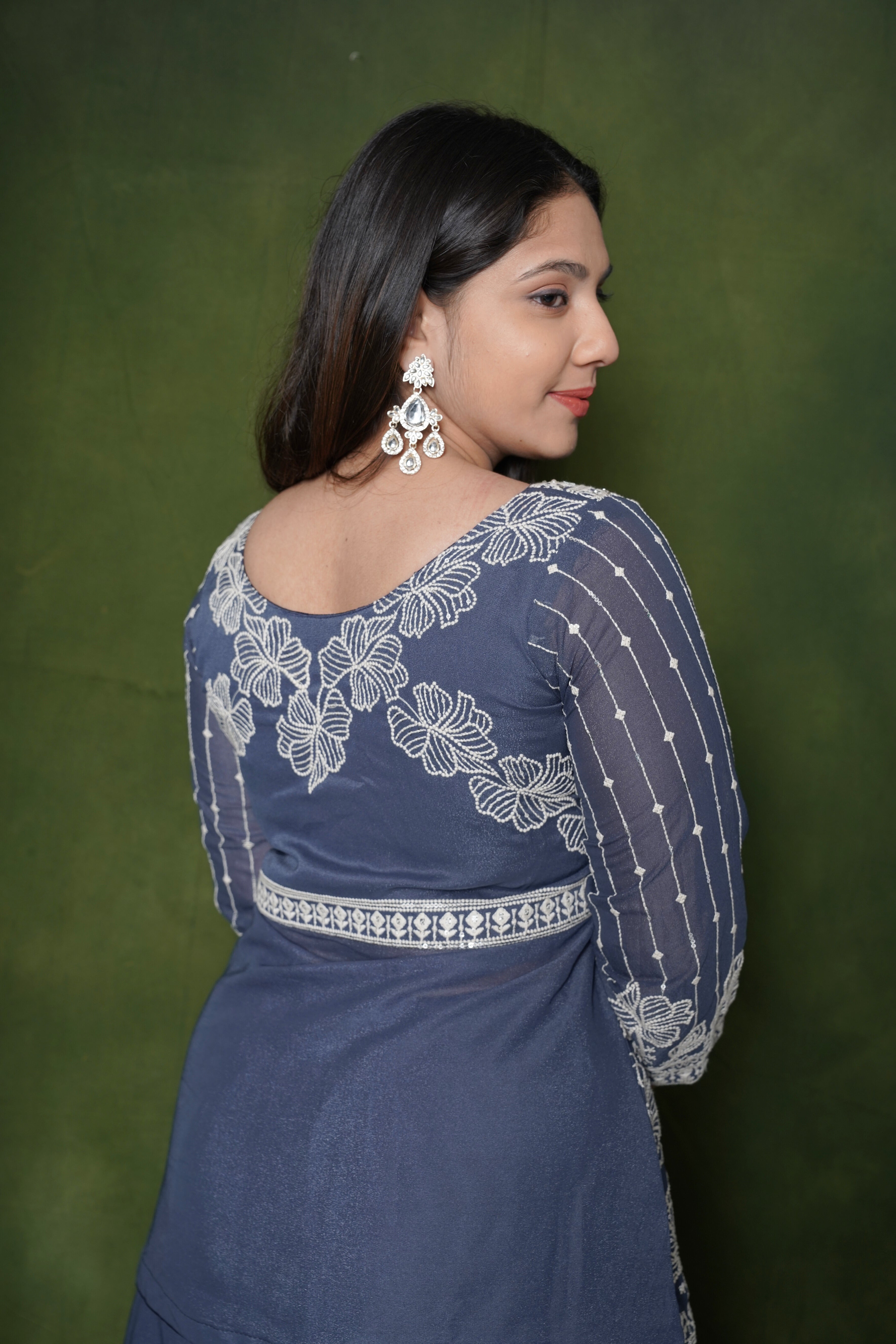 Embroidered Blue Crop Top Palazzo Set RAADVI