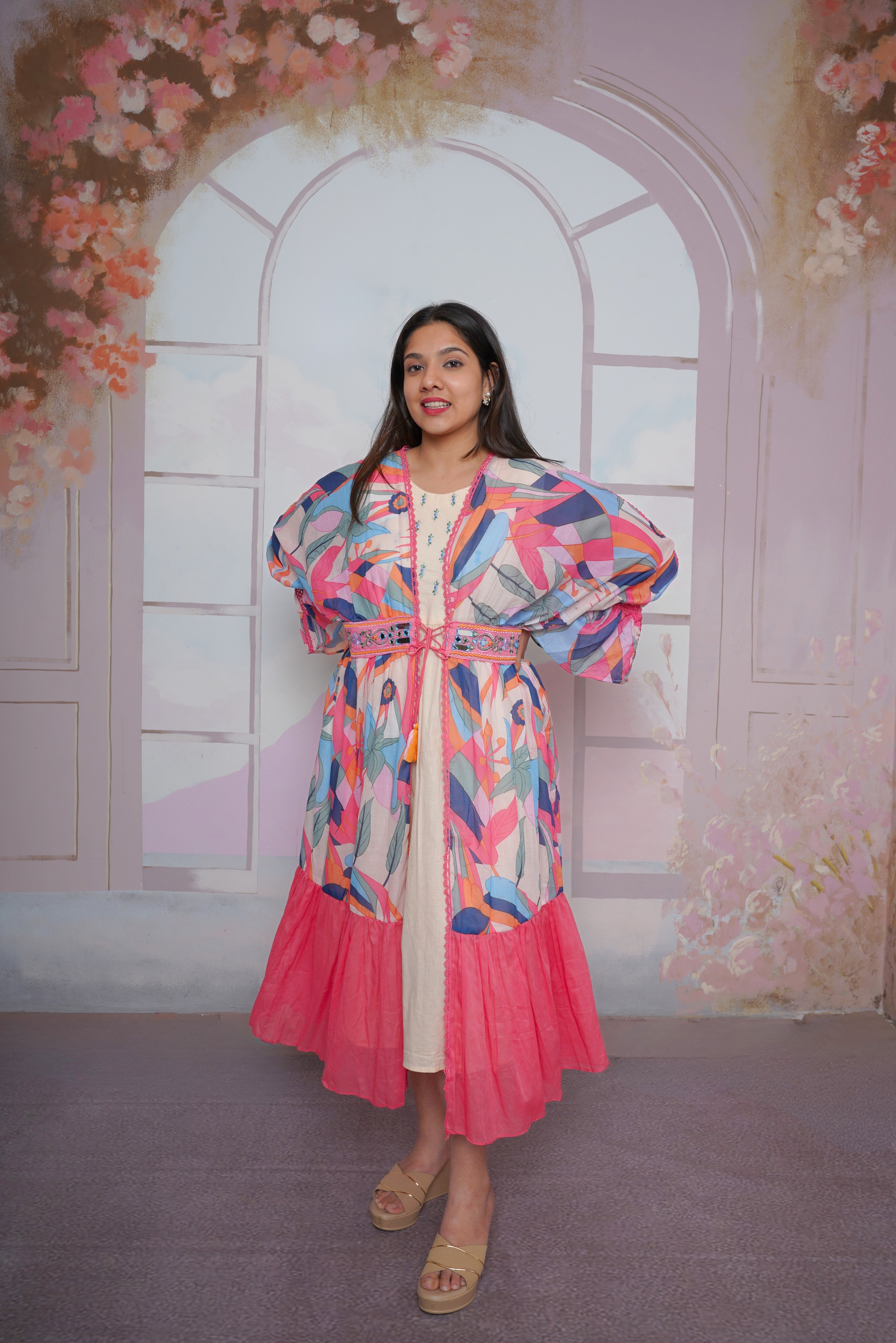 Embellished Pink Mul Cotton Dress RAADVI