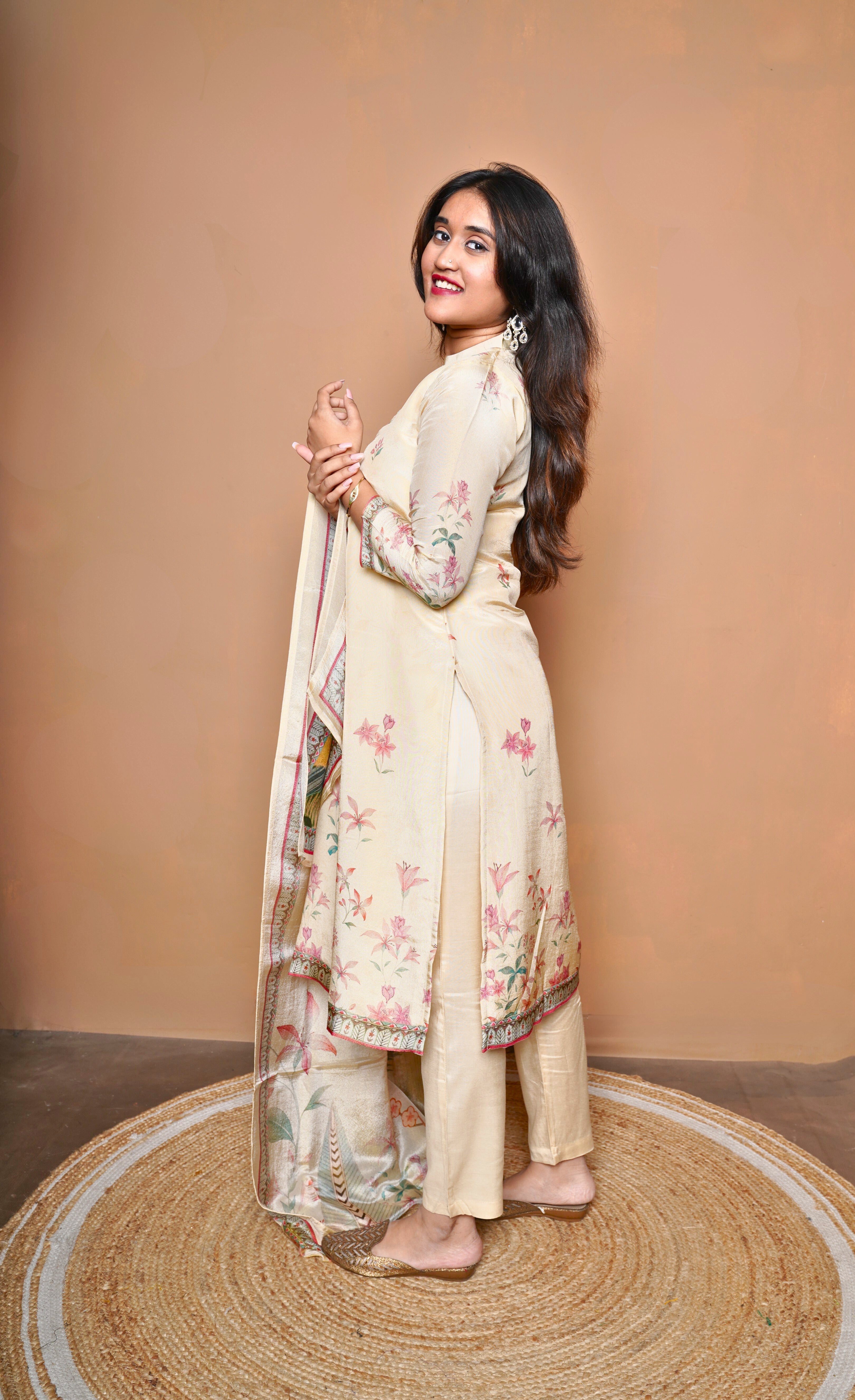 Pure Shimmer Silk Beige Suit RAADVI