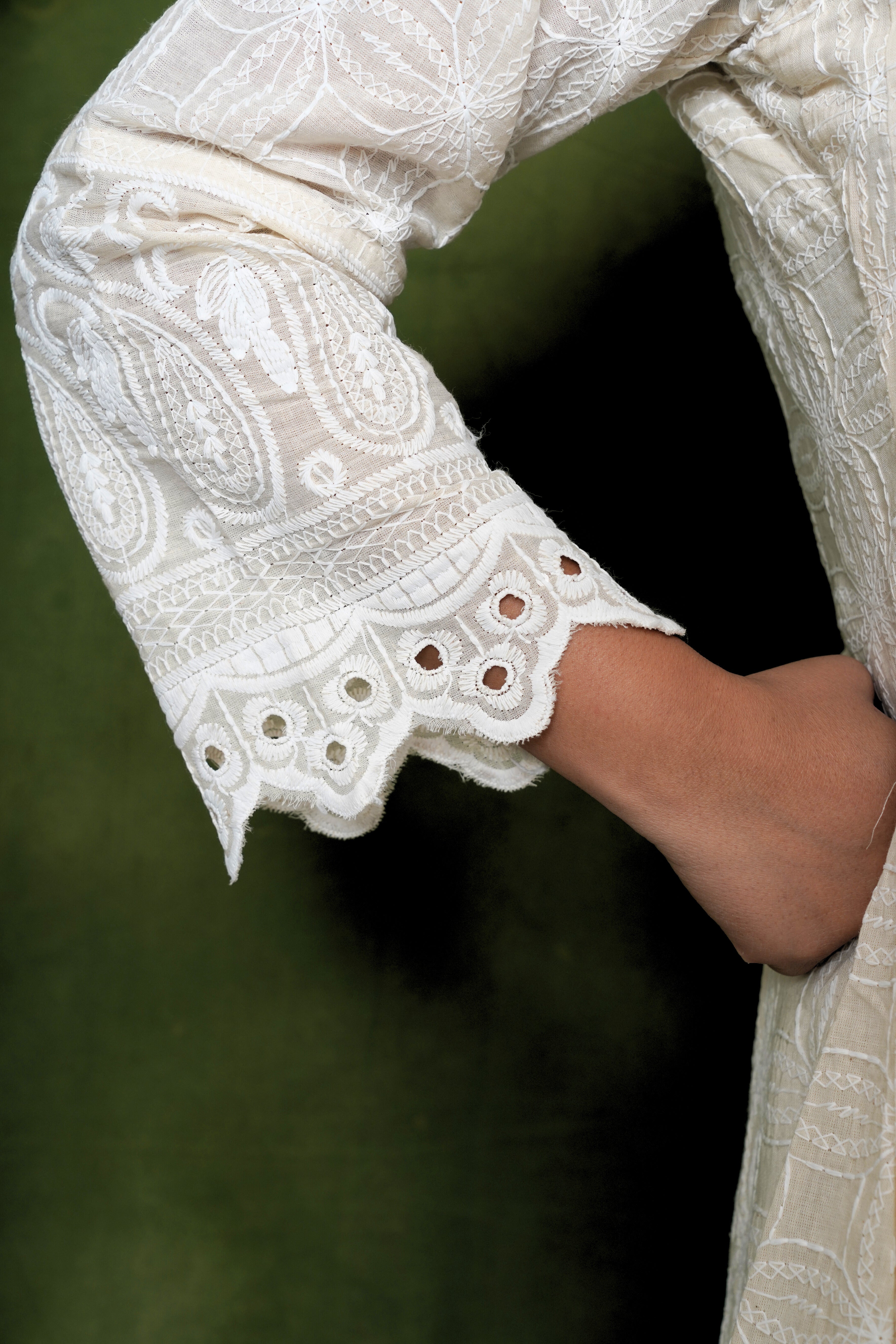 Embellished White Pure Cotton Kurta Palazzo RAADVI