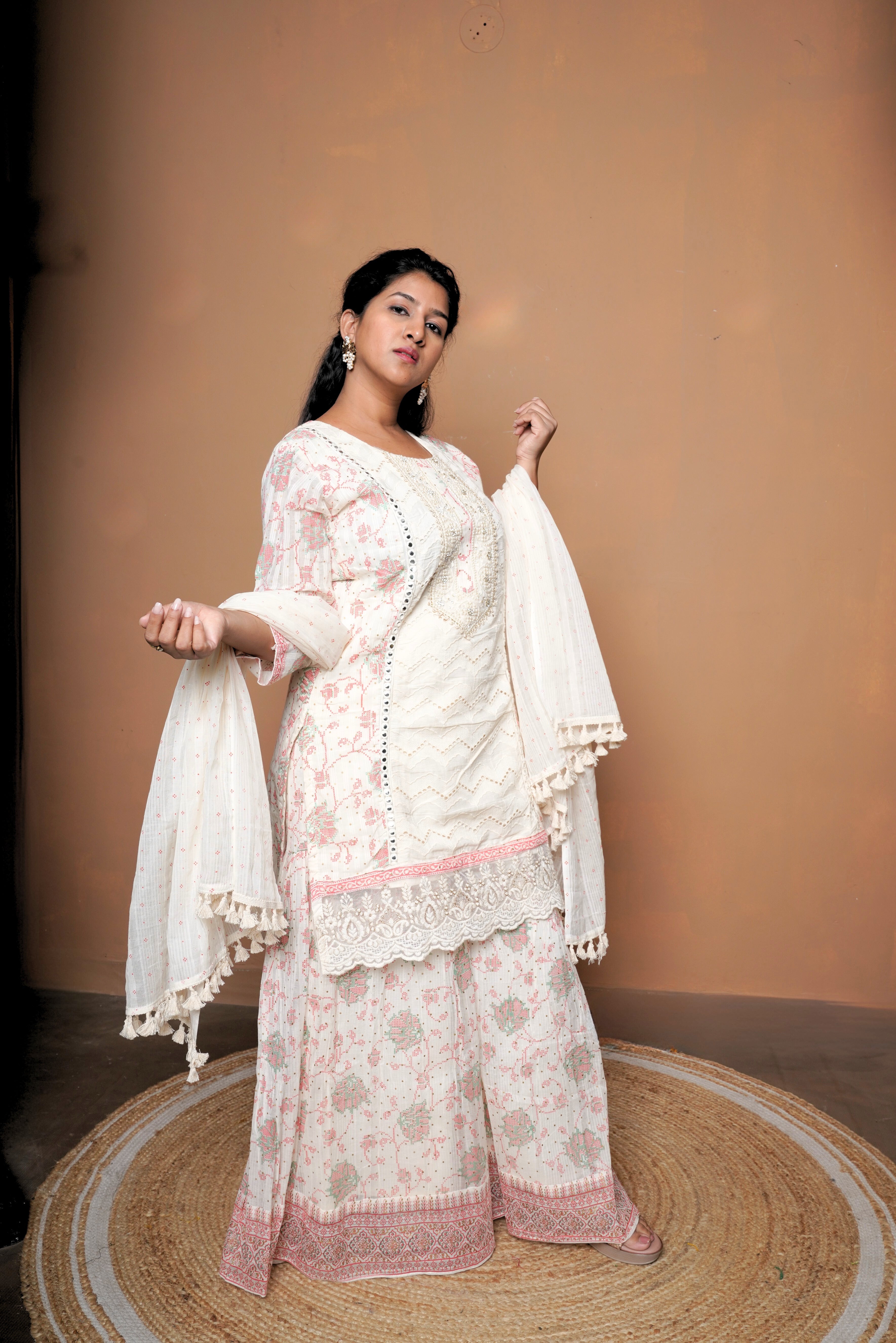 Embellished Pink Pure Cotton Kurta Palazzo Suit RAADVI