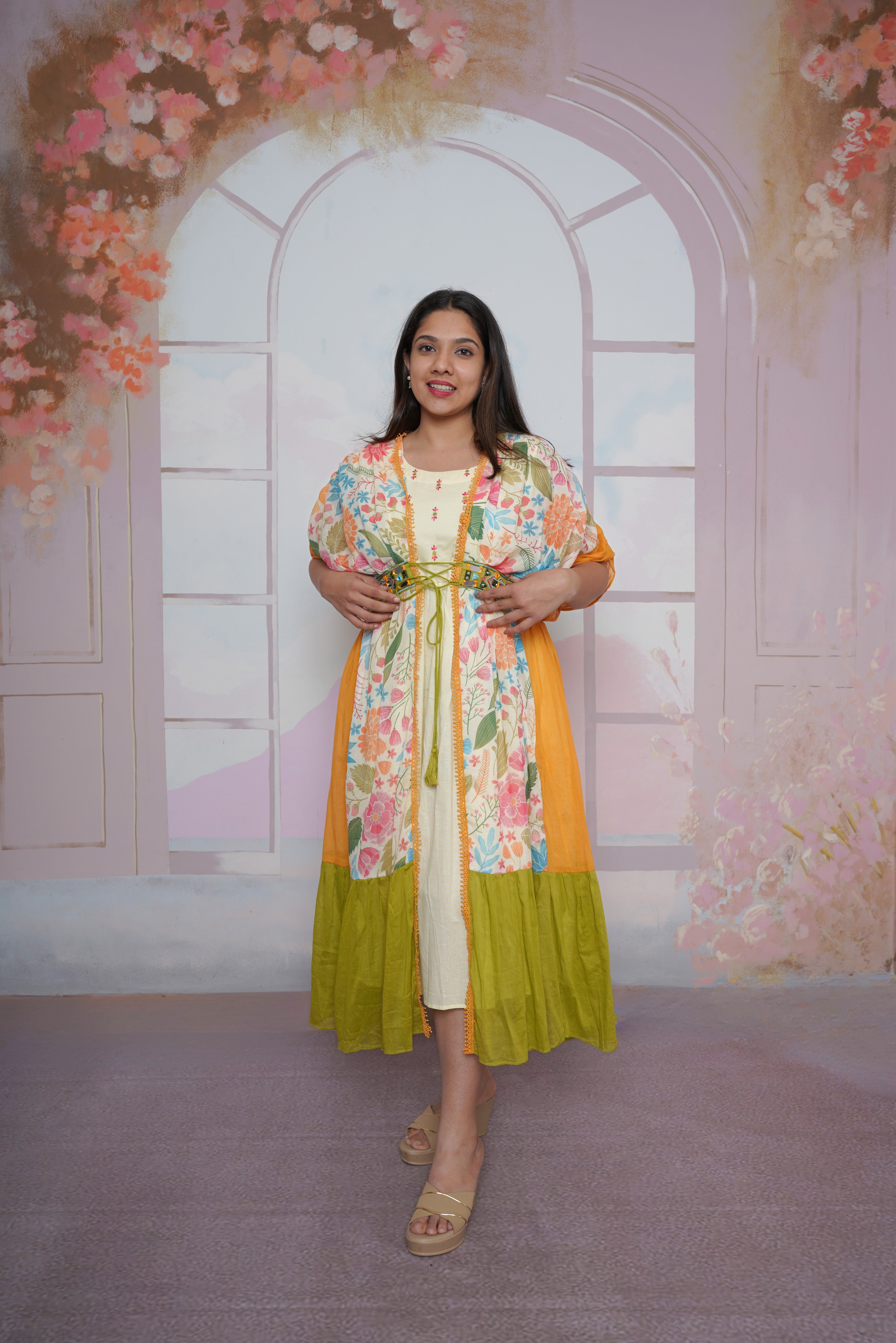 Embellished Olive Green Mul Cotton Dress RAADVI