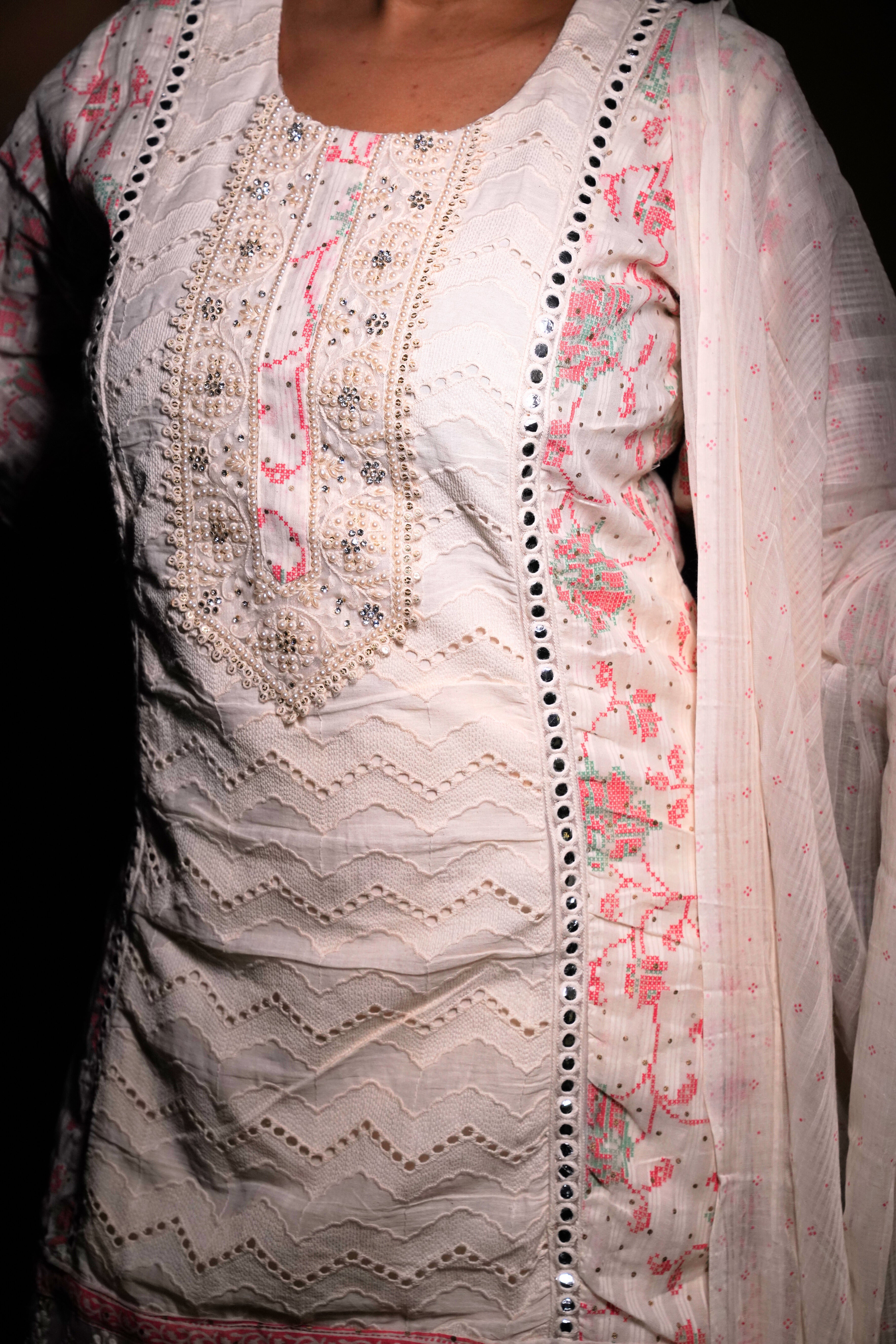 Embellished Pink Pure Cotton Kurta Palazzo Suit RAADVI