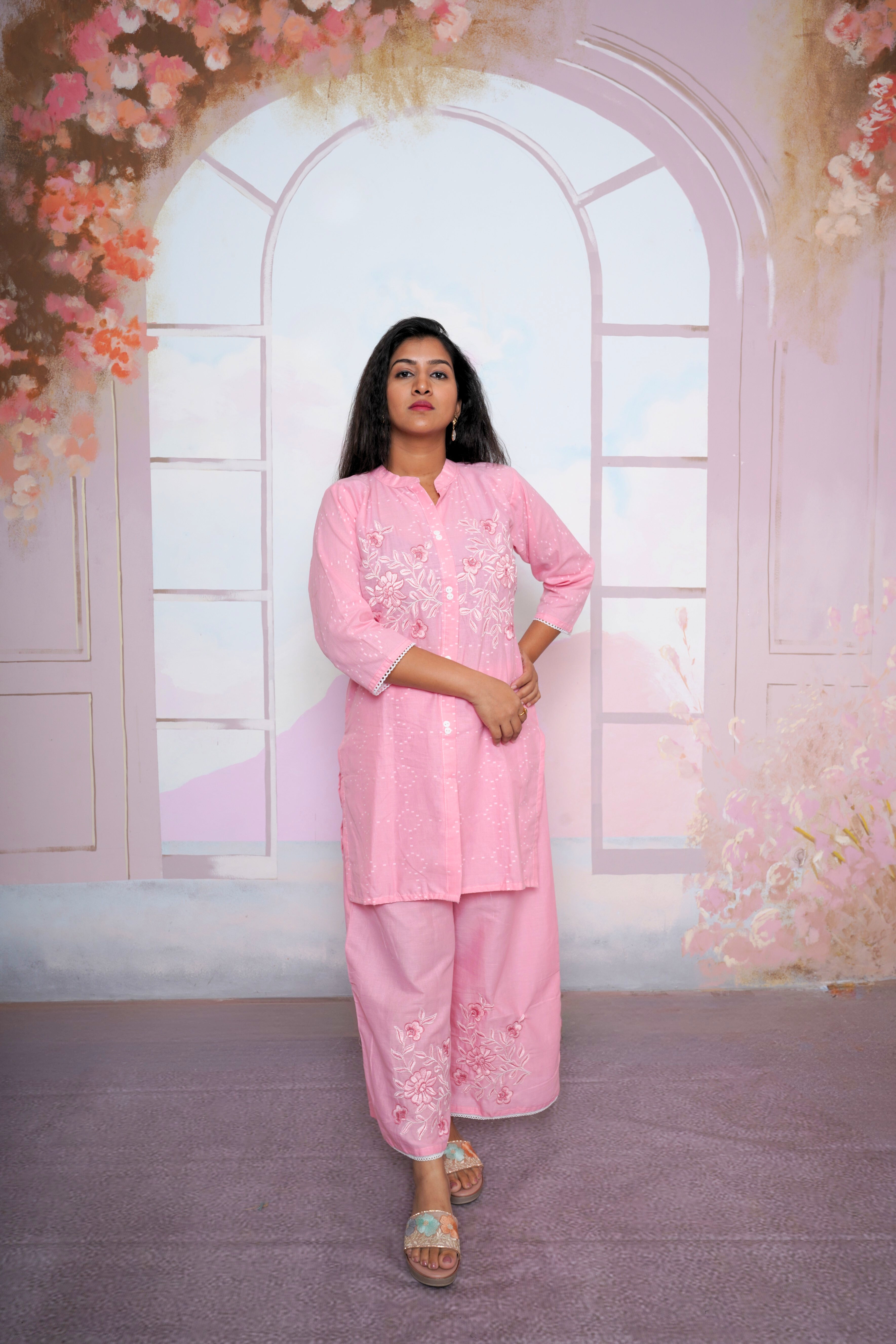 Pink Cotton Embroidered Co-ord Set RAADVI