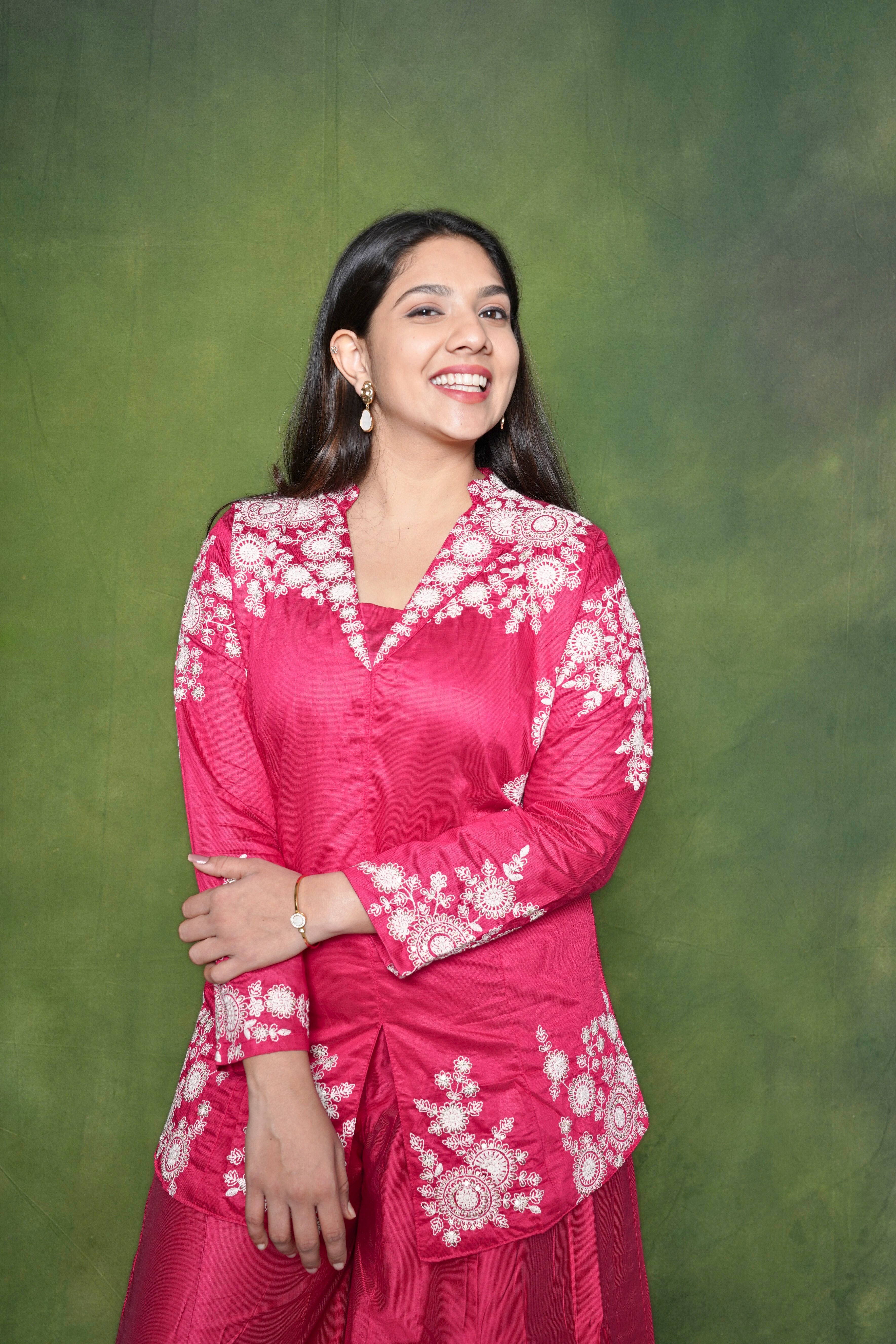 Embroidered Pink  Cotton Silk Coord Set RAADVI