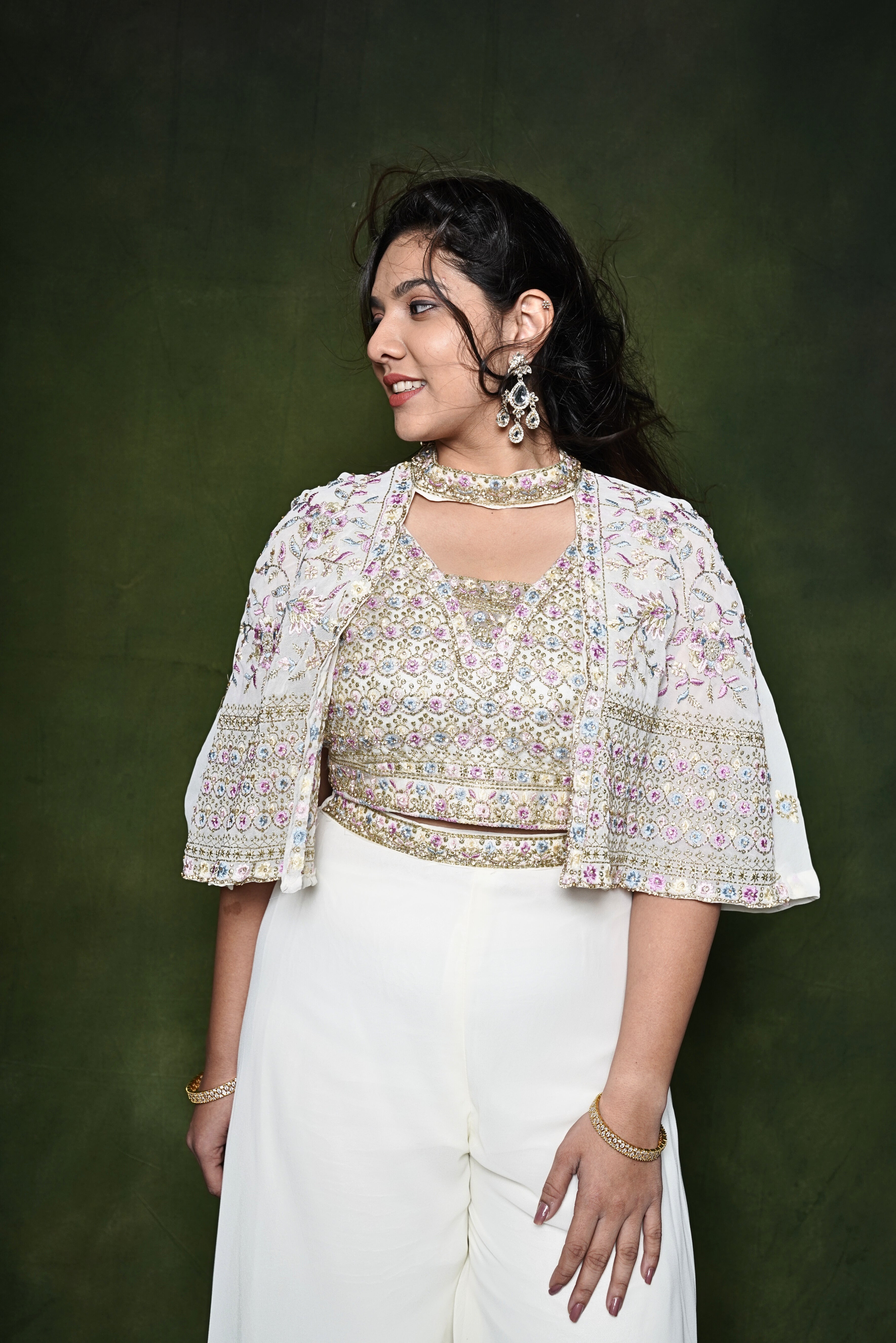 Embellished White  Crop Top Palazzo Set RAADVI
