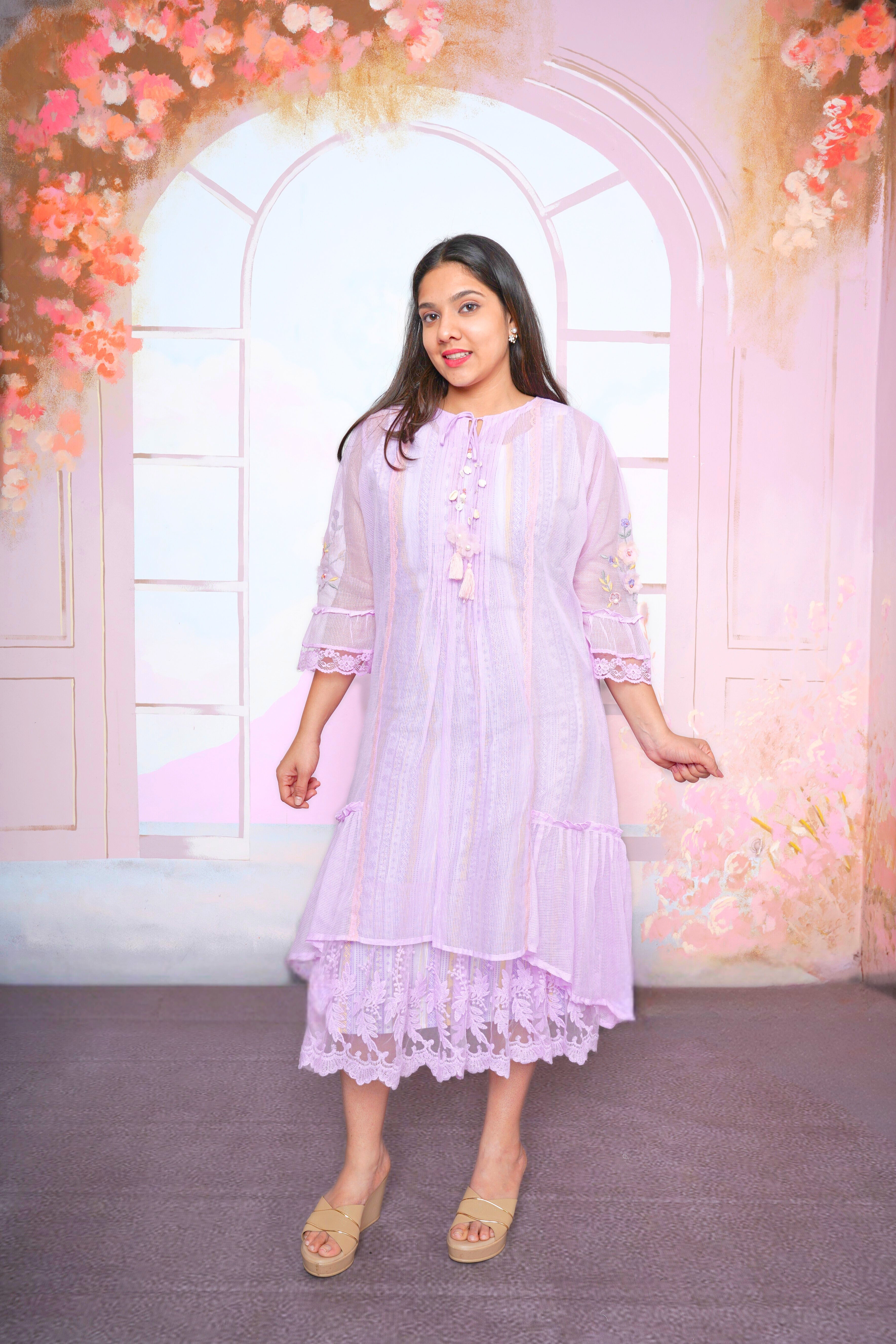 Purple Kota Doria Lacy Dress RAADVI