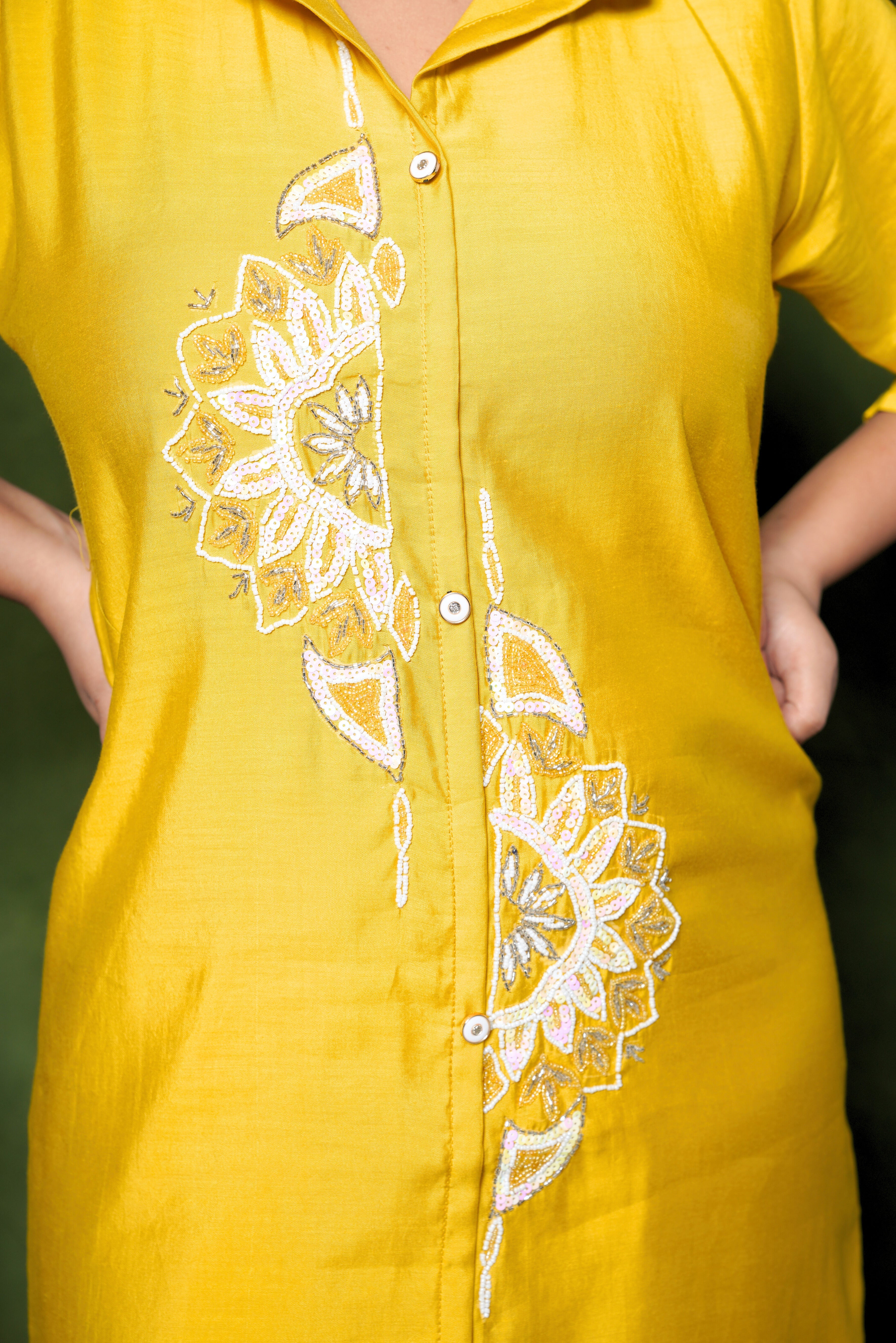 Embellished Yellow Roman Silk Co-Ord RAADVI