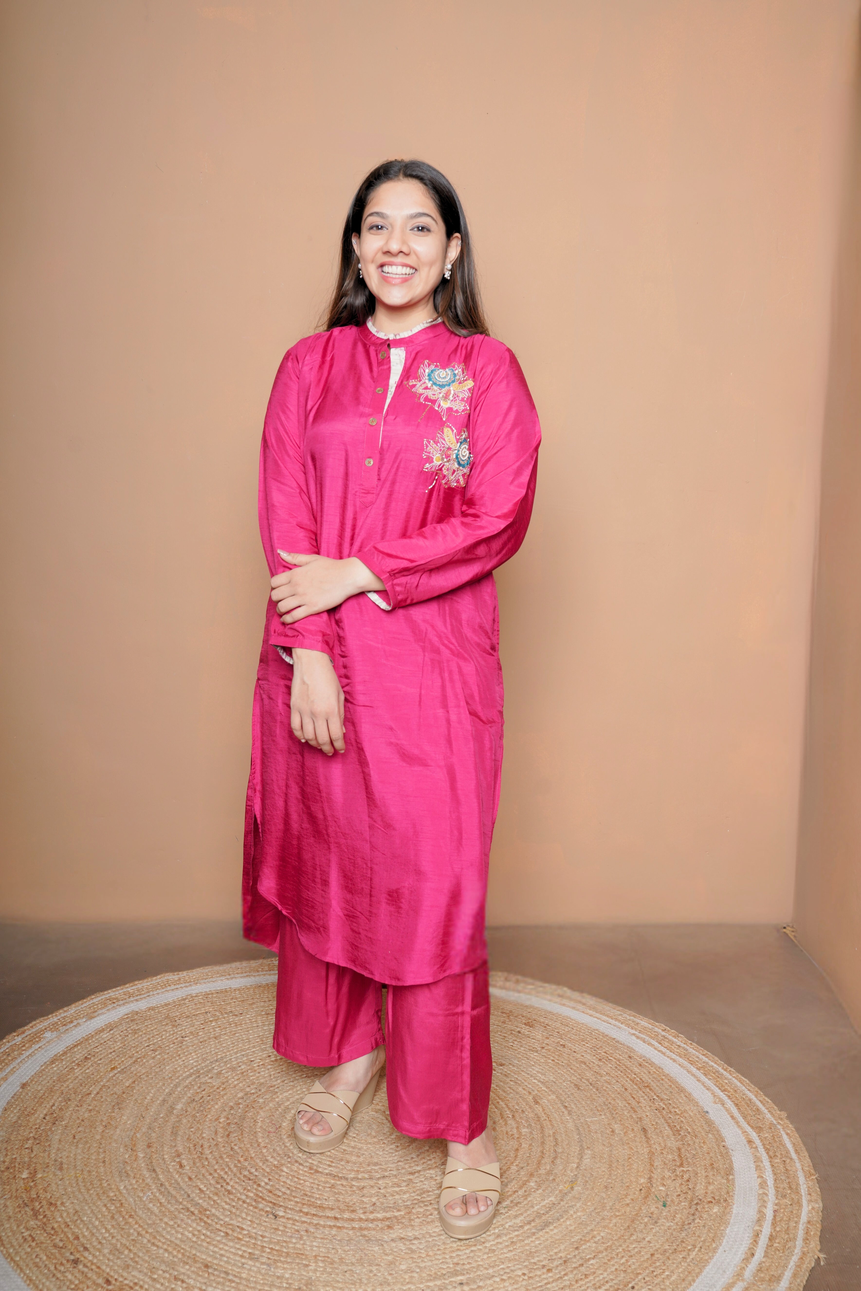 Embellished Red Mul Cotton Kurta Set RAADVI