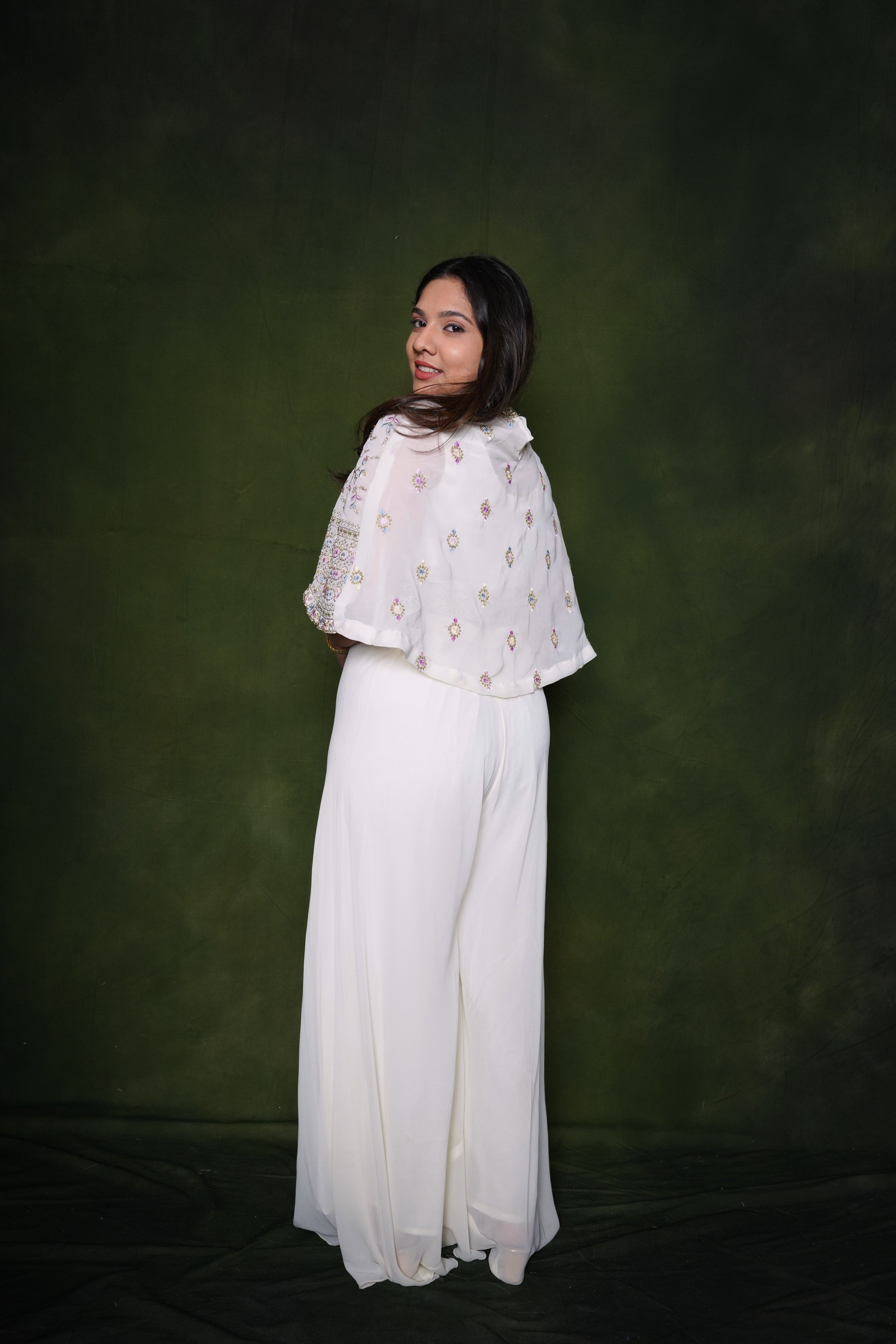 Embellished White  Crop Top Palazzo Set RAADVI