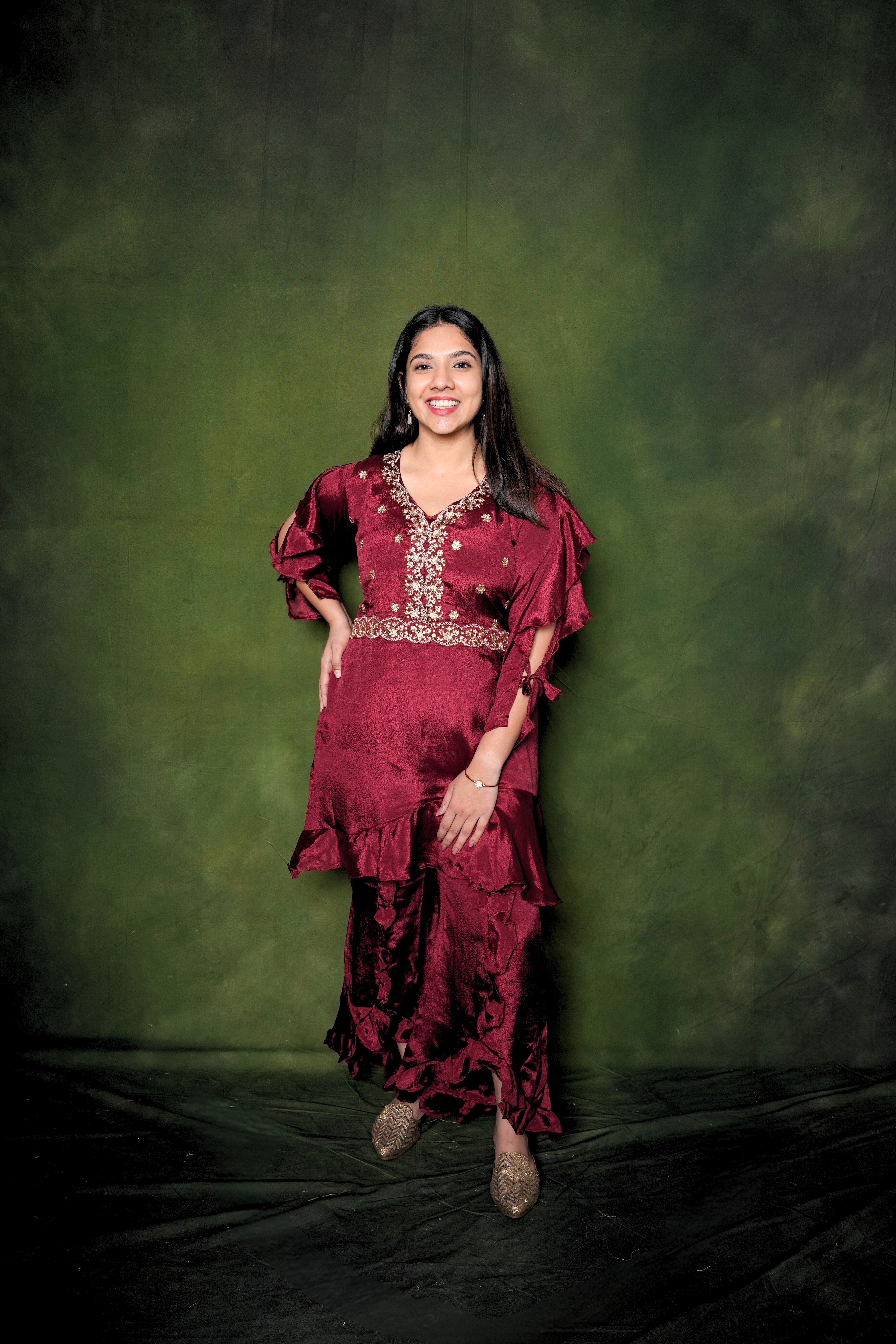 Brick Red Embroidered Co-Ord Set RAADVI