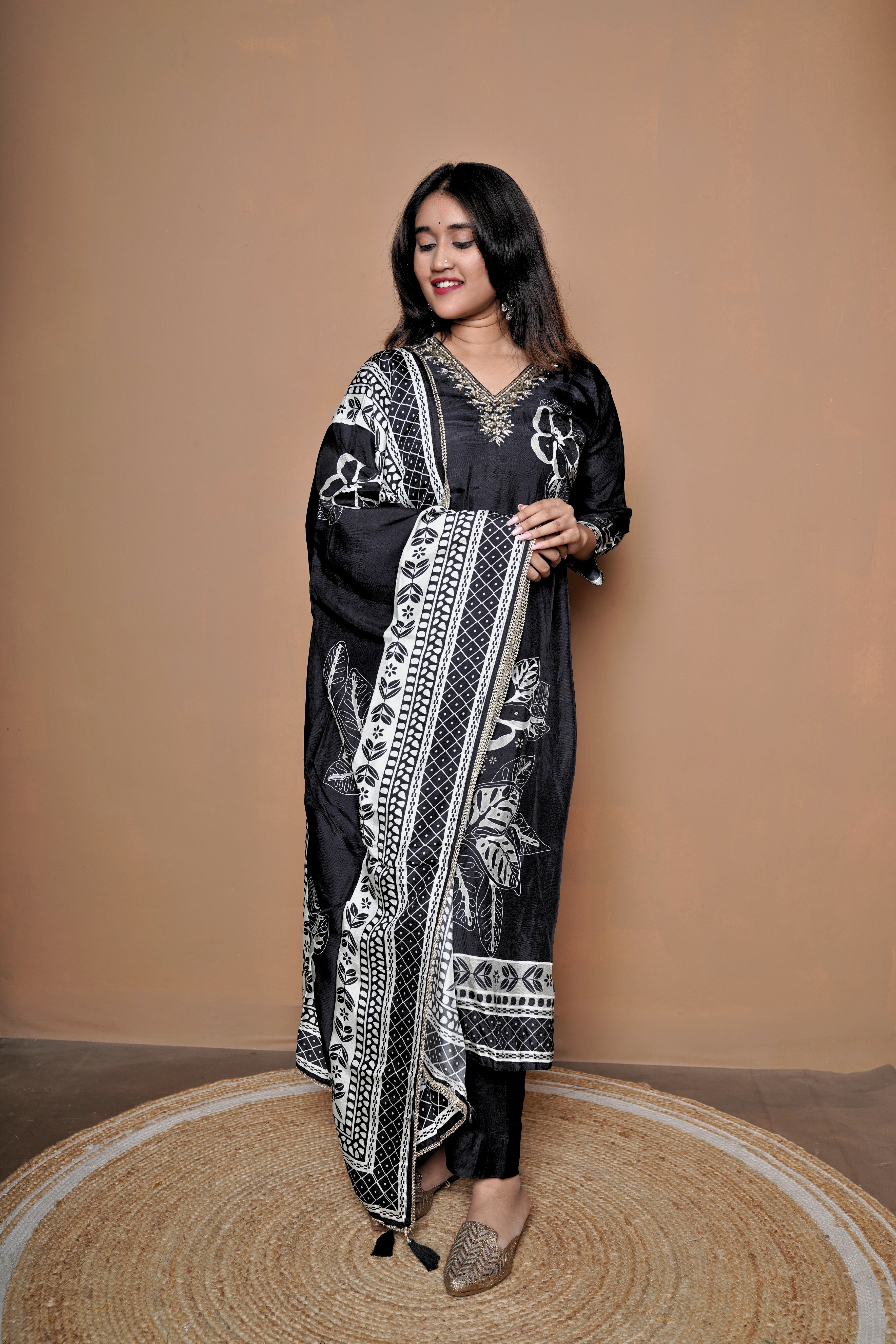 Zardozi Handwork Floral Natural Crepe Suit RAADVI