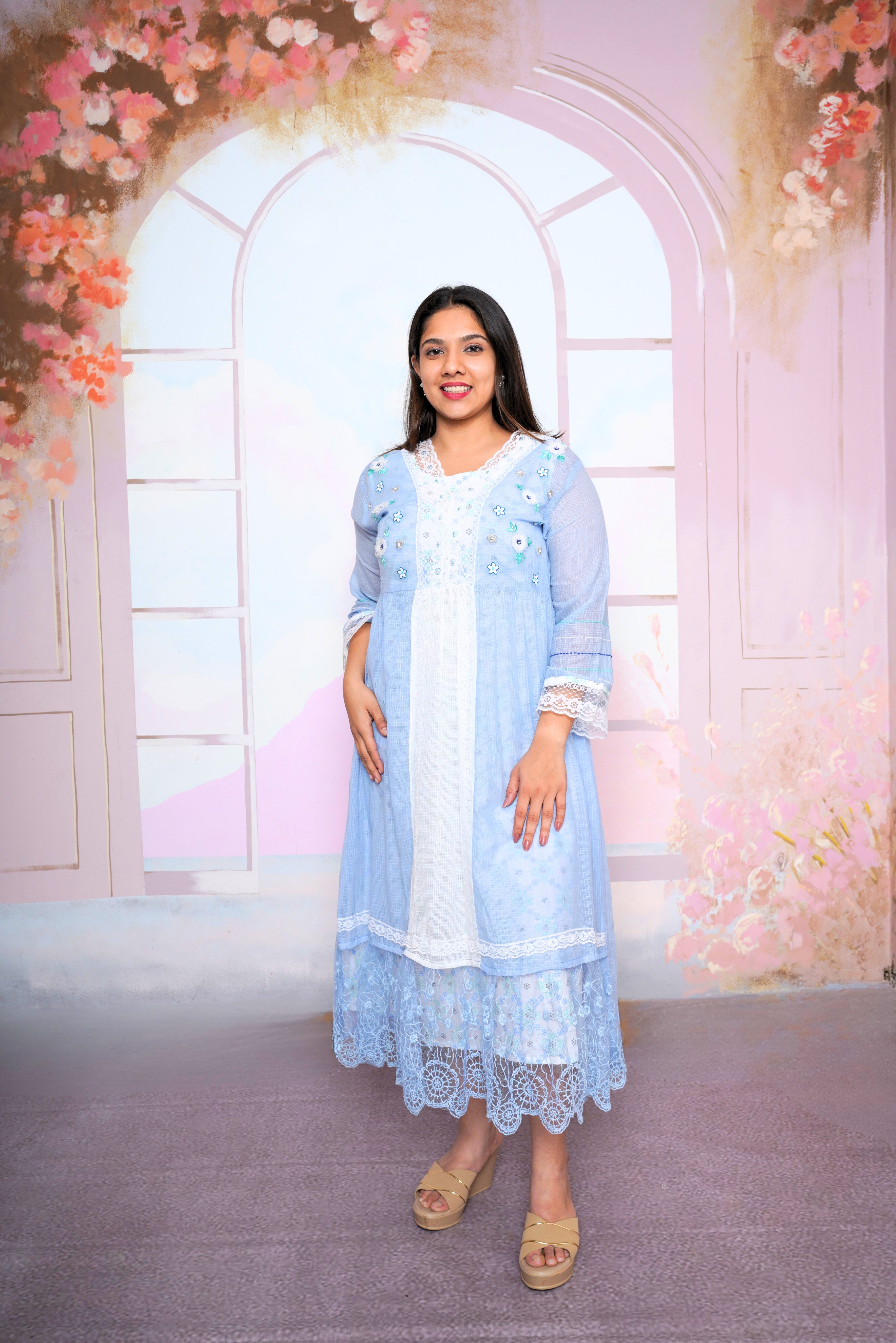 Blue Kota Doria Lacy Dress RAADVI