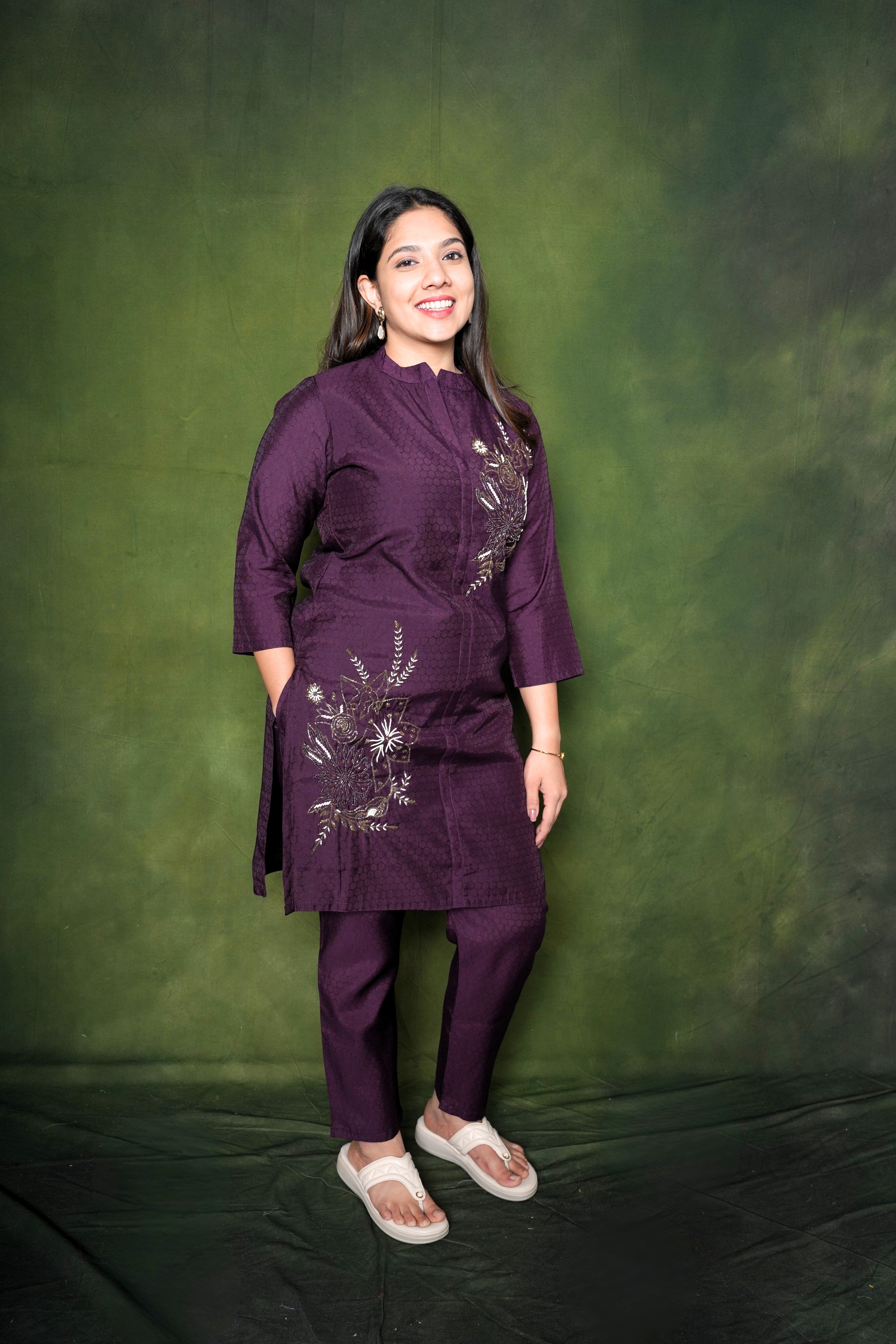 Embellished Maroon Kurta Set RAADVI