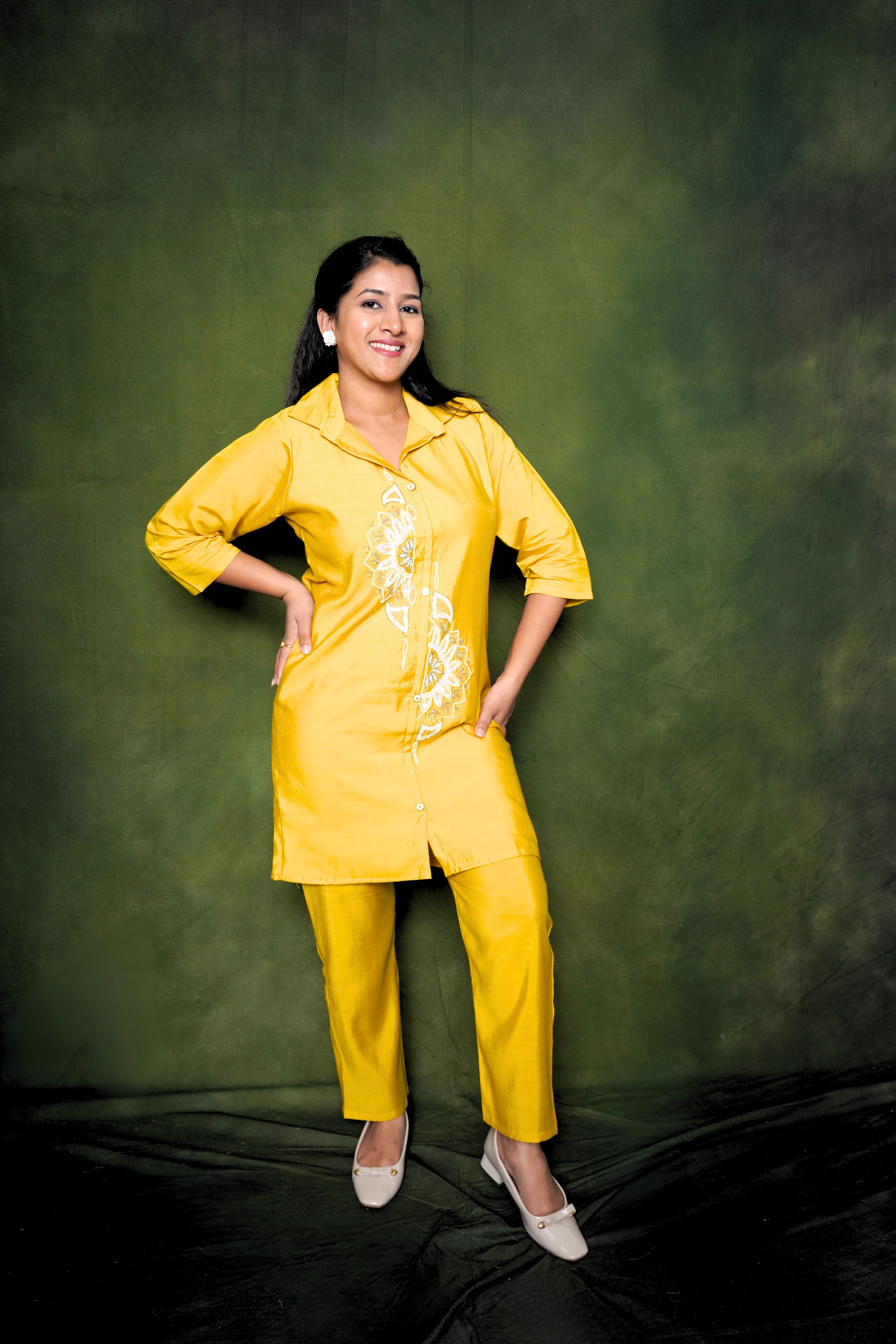 Embellished Yellow Roman Silk Co-Ord RAADVI